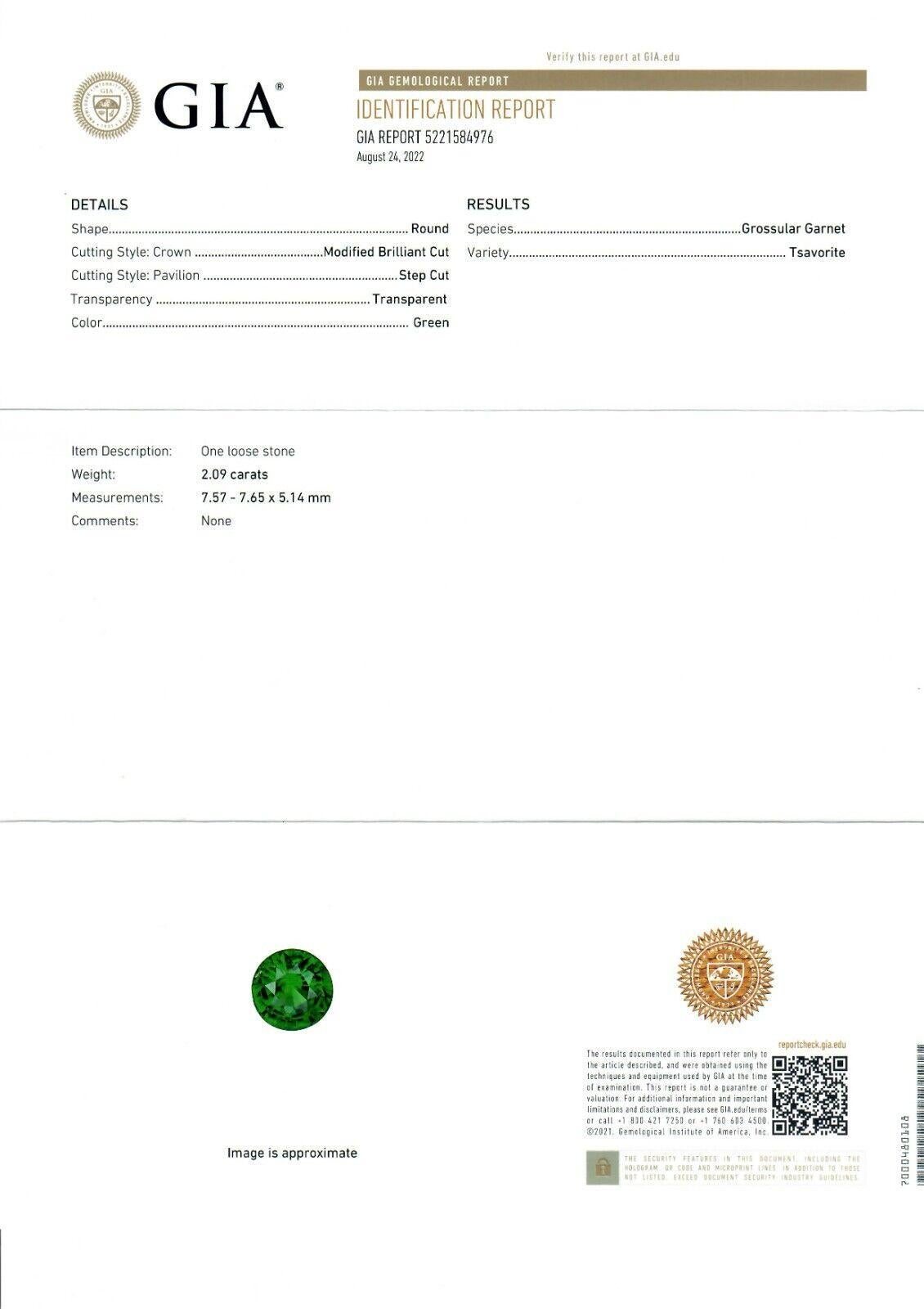 Platinum 2.89ctw GIA Round Green Tsavorite & Oval Sapphire Three 3 Stone Ring For Sale 4