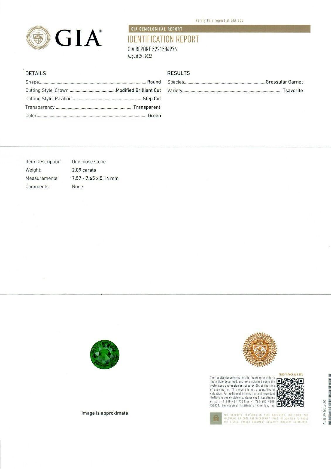 Platinum 2.89ctw GIA Round Green Tsavorite & Oval Sapphire Three 3 Stone Ring For Sale 6