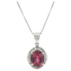Platinum 2.8ctw Oval Pink Tourmaline w/ Diamond Pendant on 17" Box Link Necklace