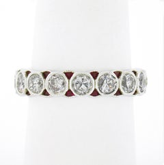 Platinum 2.90ct Round Diamond & Ruby Bezel Set Eternity Stack Wedding Band Ring