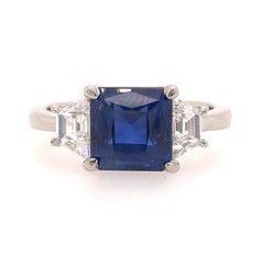 Platinum 2.92 Carat GIA Sapphire and Diamond Three Stone Ring