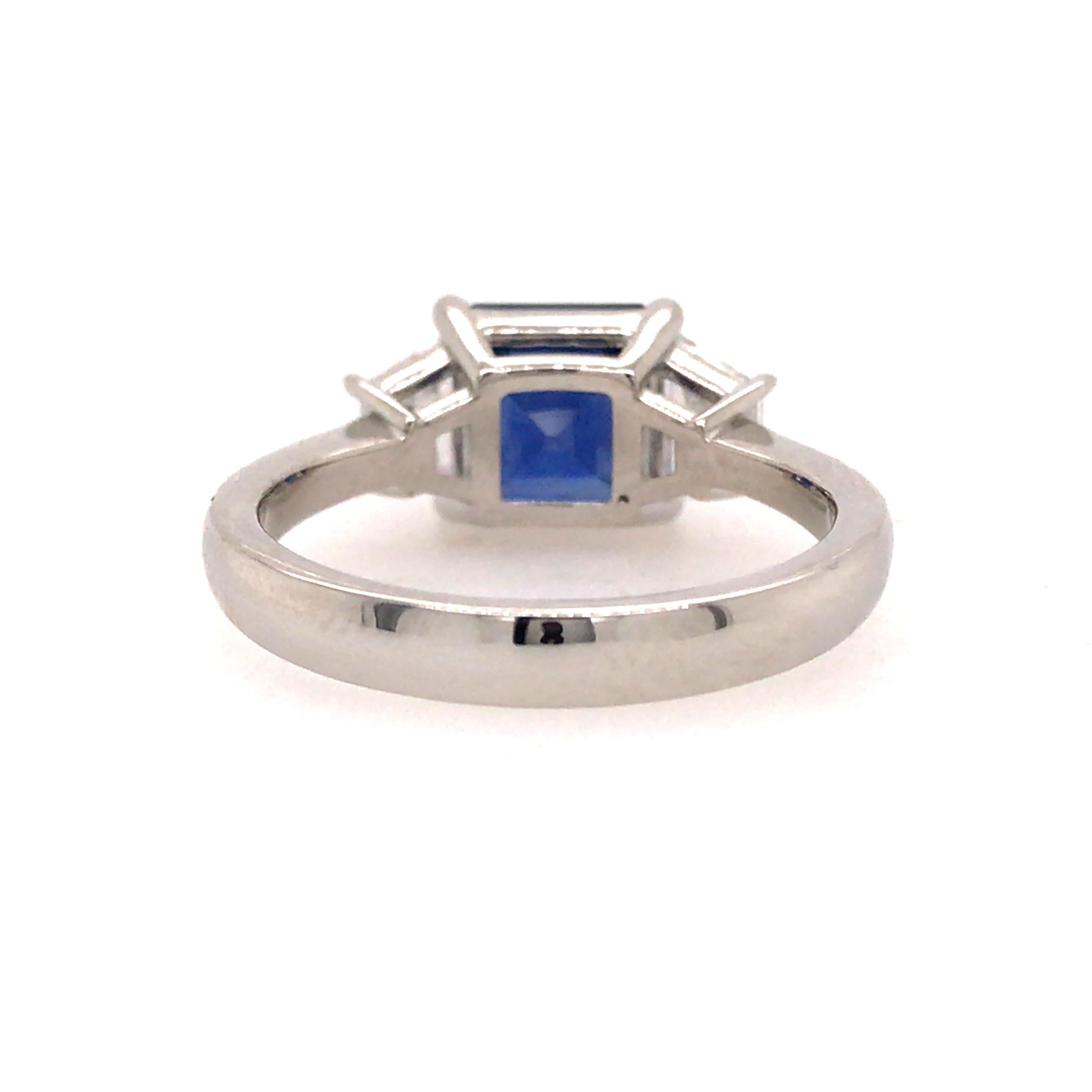 Platinum 2.92 Carat GIA Sapphire and Diamond Three Stone Ring In New Condition For Sale In Boca Raton, FL