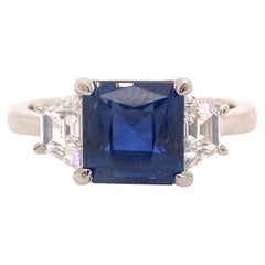 Platinum 2.92 Carat GIA Sapphire and Diamond Three Stone Ring