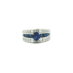Platinum 2.92ctw Royal Blue Sapphire & Carre Cut Diamond Band Ring
