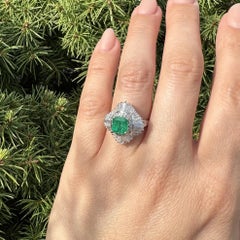 Platinum 2.93ctw Square Step Emerald w/ Round & Baguette Diamond Ballerina Ring
