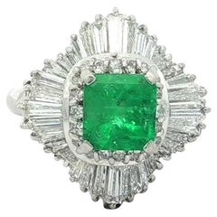 Platinum 2.93ctw Square Step Emerald w/ Round & Baguette Diamond Ballerina Ring