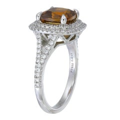 Platinum 2.94 Carat Natural Orange Tourmaline & Diamond Double Halo Ring