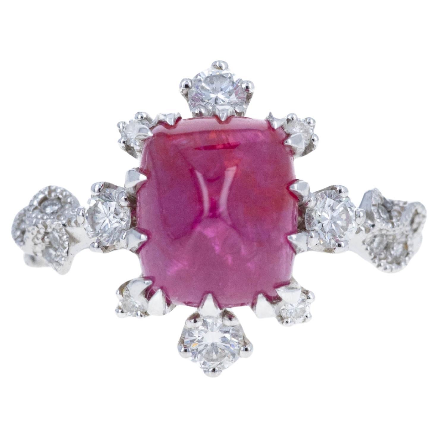 Platinum 2.95 Sugar Loaf Ruby Floral Diamond Ring