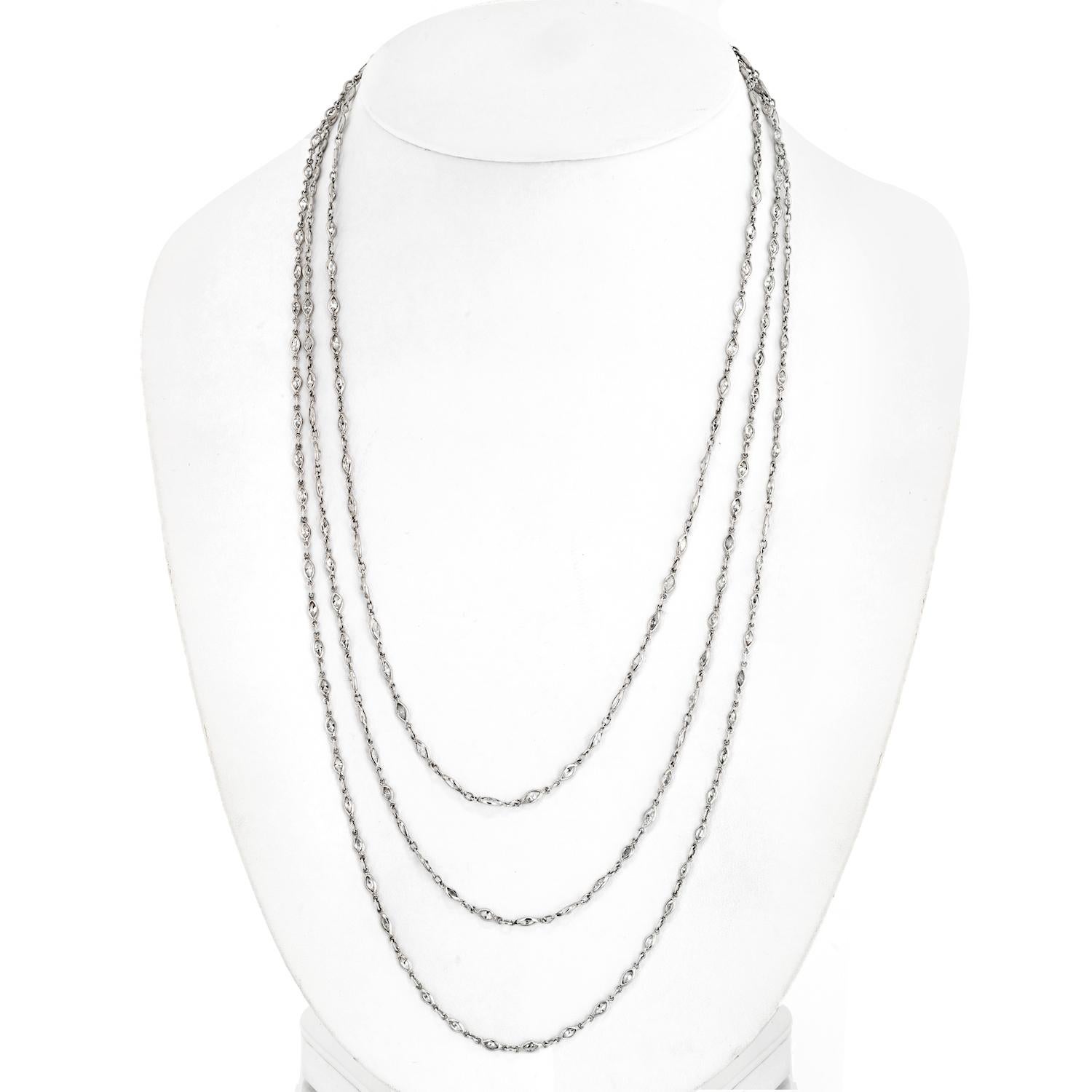 Elevate your jewelry collection to new heights with this exquisite Platinum Marquise Cut Diamond By The Yard Necklace, boasting an impressive total carat weight of 29.50 carats. This necklace is the epitome of luxury and sophistication, designed to