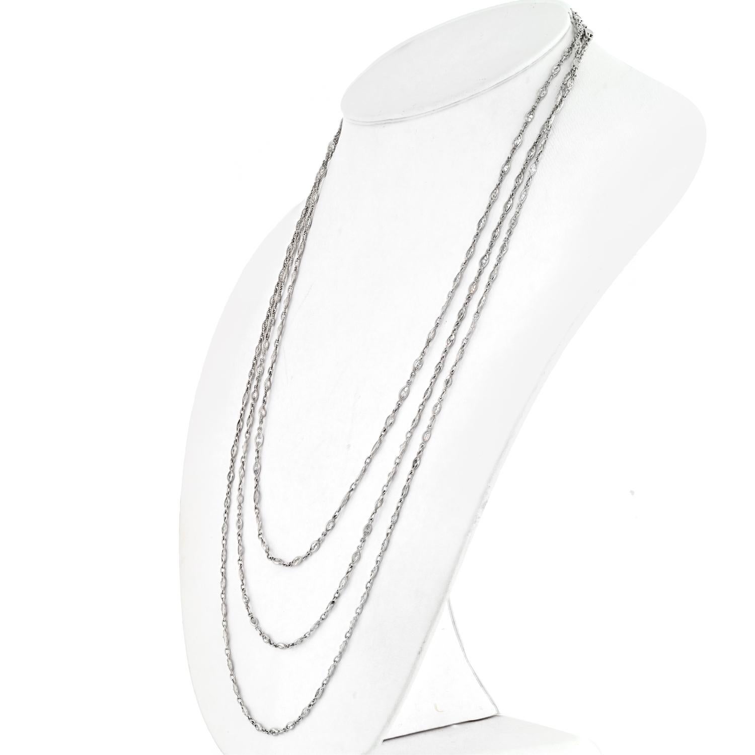 Modern Platinum 29.50cttw Marquise Cut Diamond By The Yard 70 inches Necklace For Sale