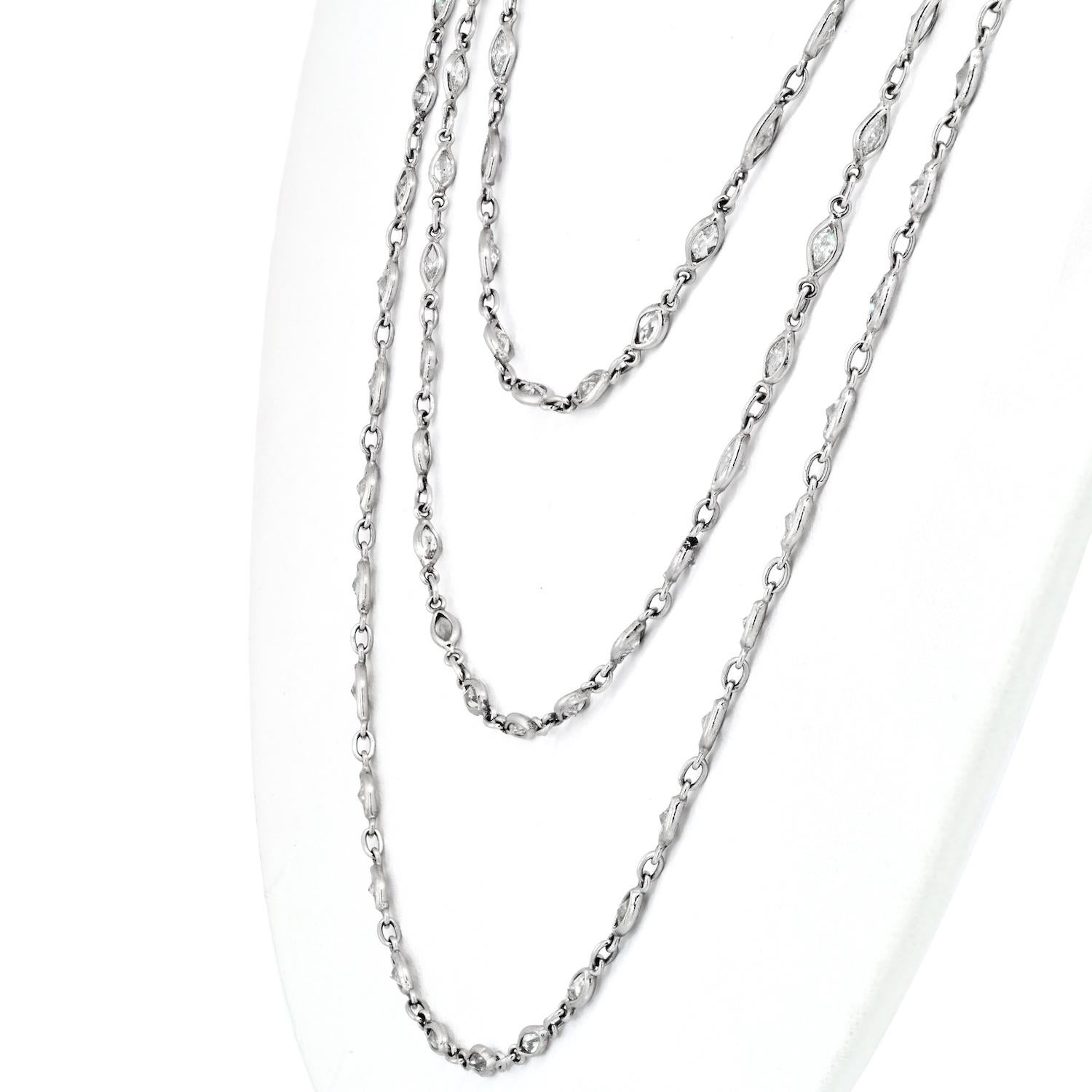 Women's Platinum 29.50cttw Marquise Cut Diamond By The Yard 70 inches Necklace For Sale