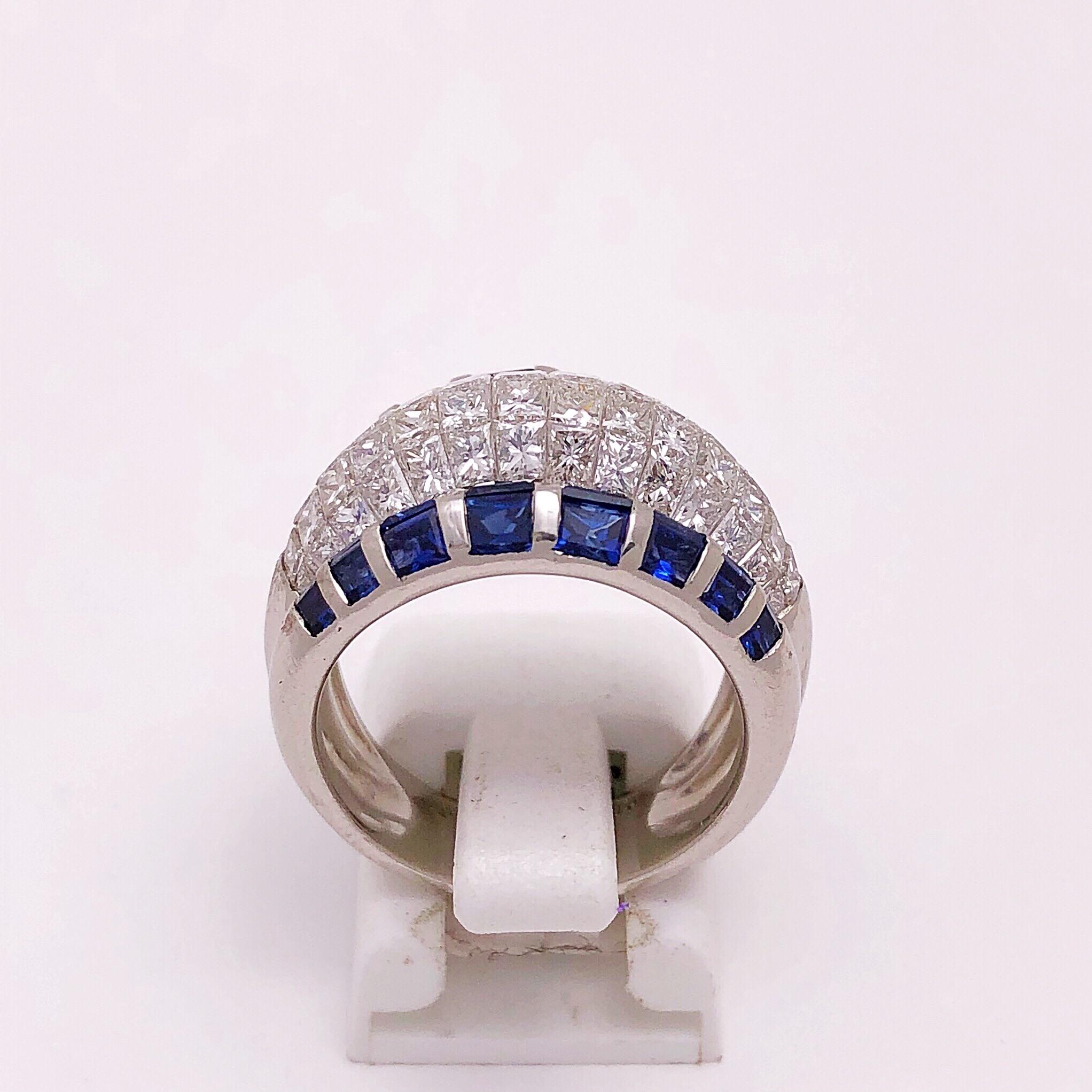 Modern Platinum, 2.96 Carat Diamond and 3.94 Carat Blue Sapphire Band Ring For Sale