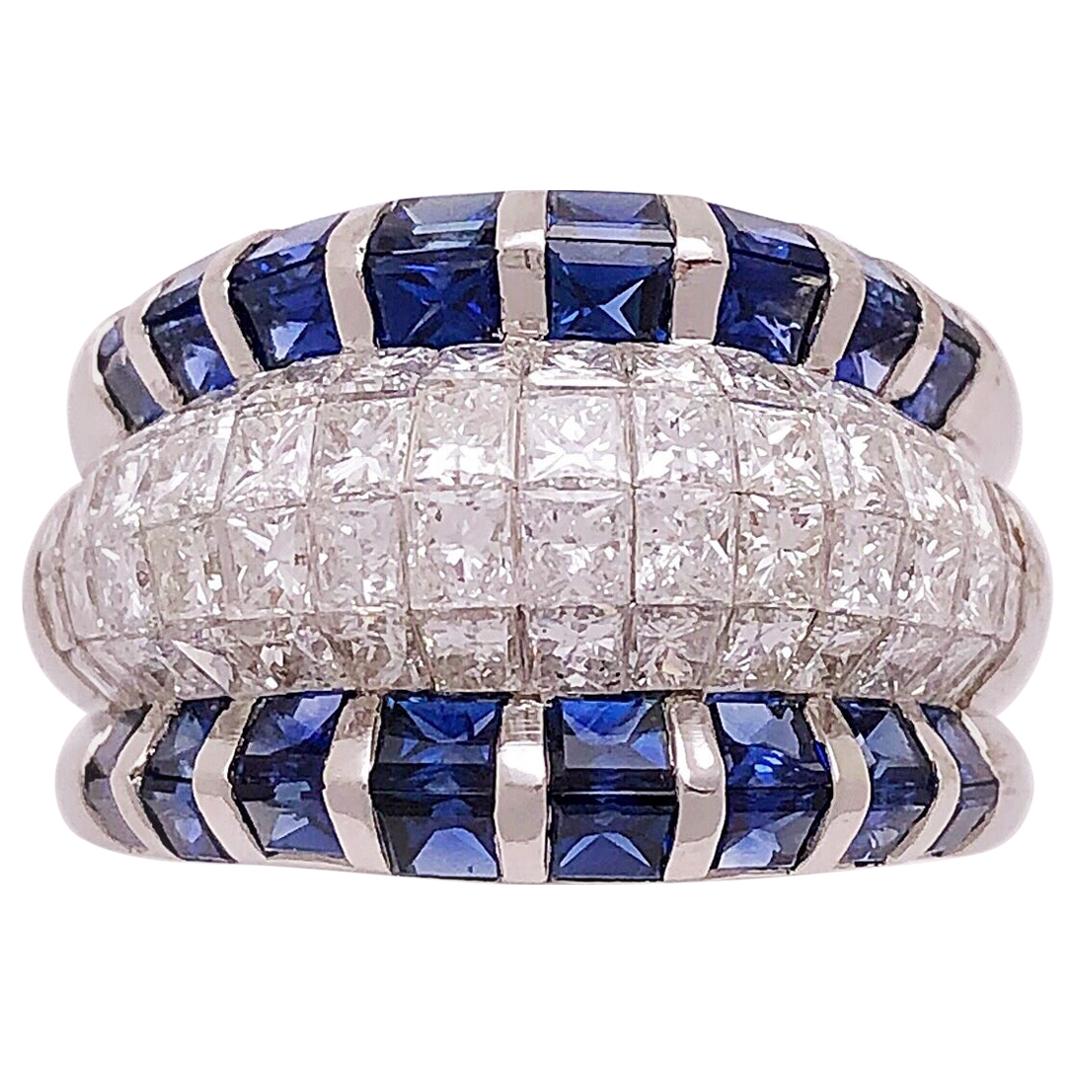 Platinum, 2.96 Carat Diamond and 3.94 Carat Blue Sapphire Band Ring For Sale