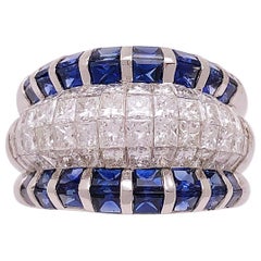 Bague en platine, diamants de 2,96 carats et saphir bleu de 3,94 carats