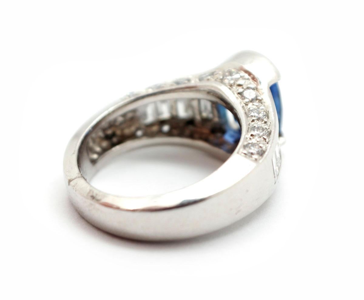 Modern Platinum, 2.98 Carat Sapphire and 1.40 Carat Diamond Cocktail Ring