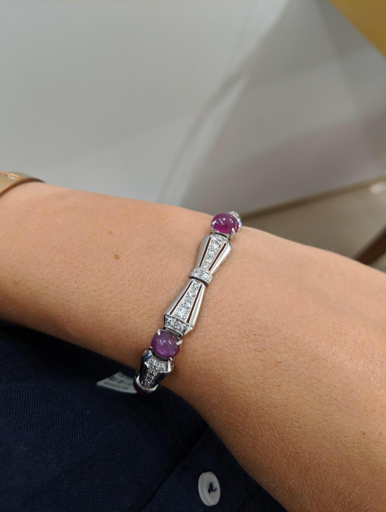 Platinum 2 Carat Diamond and Star Ruby Estate Bracelet For Sale 1