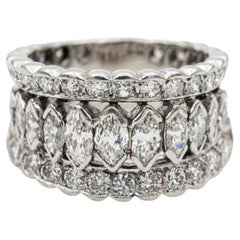 Platinum 3 Carat Diamond Multi-Row Marquise and Round Estate Band Ring