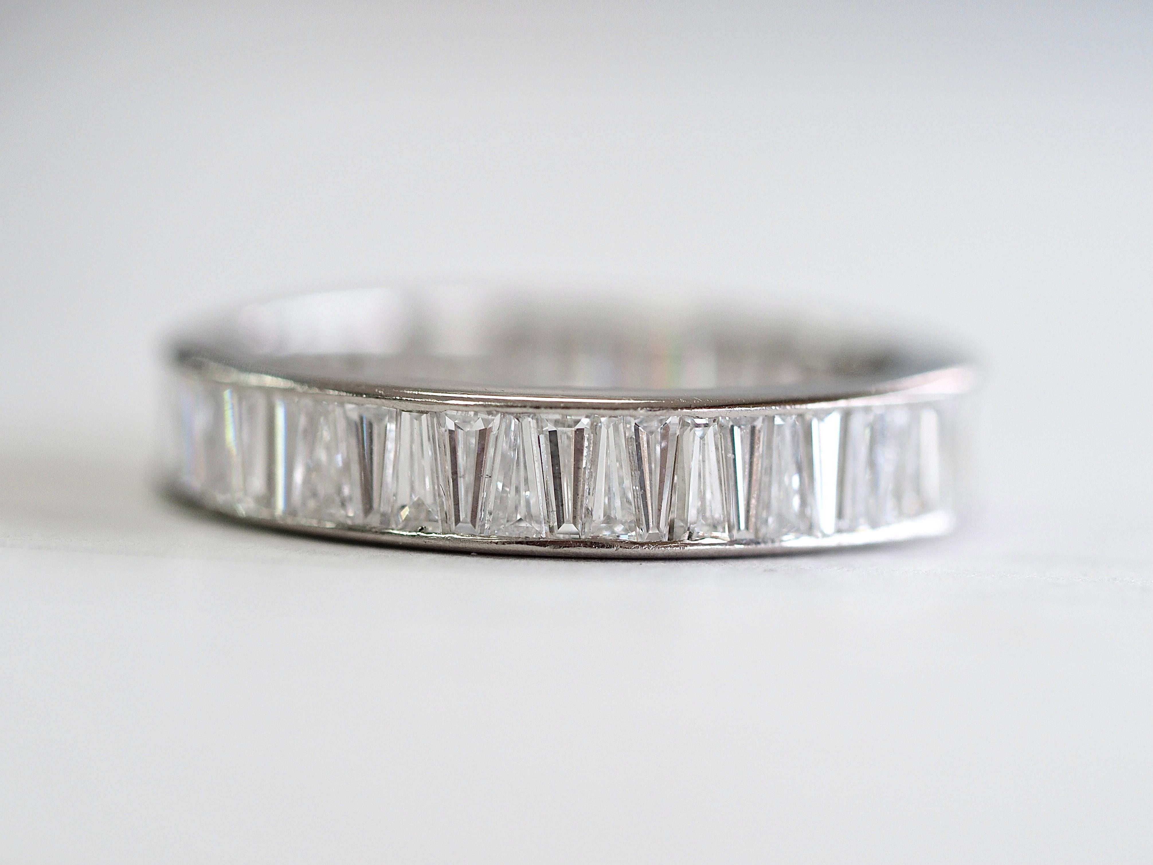 Platinum 3 Carat Tapered Baguette Eternity Band For Sale 4