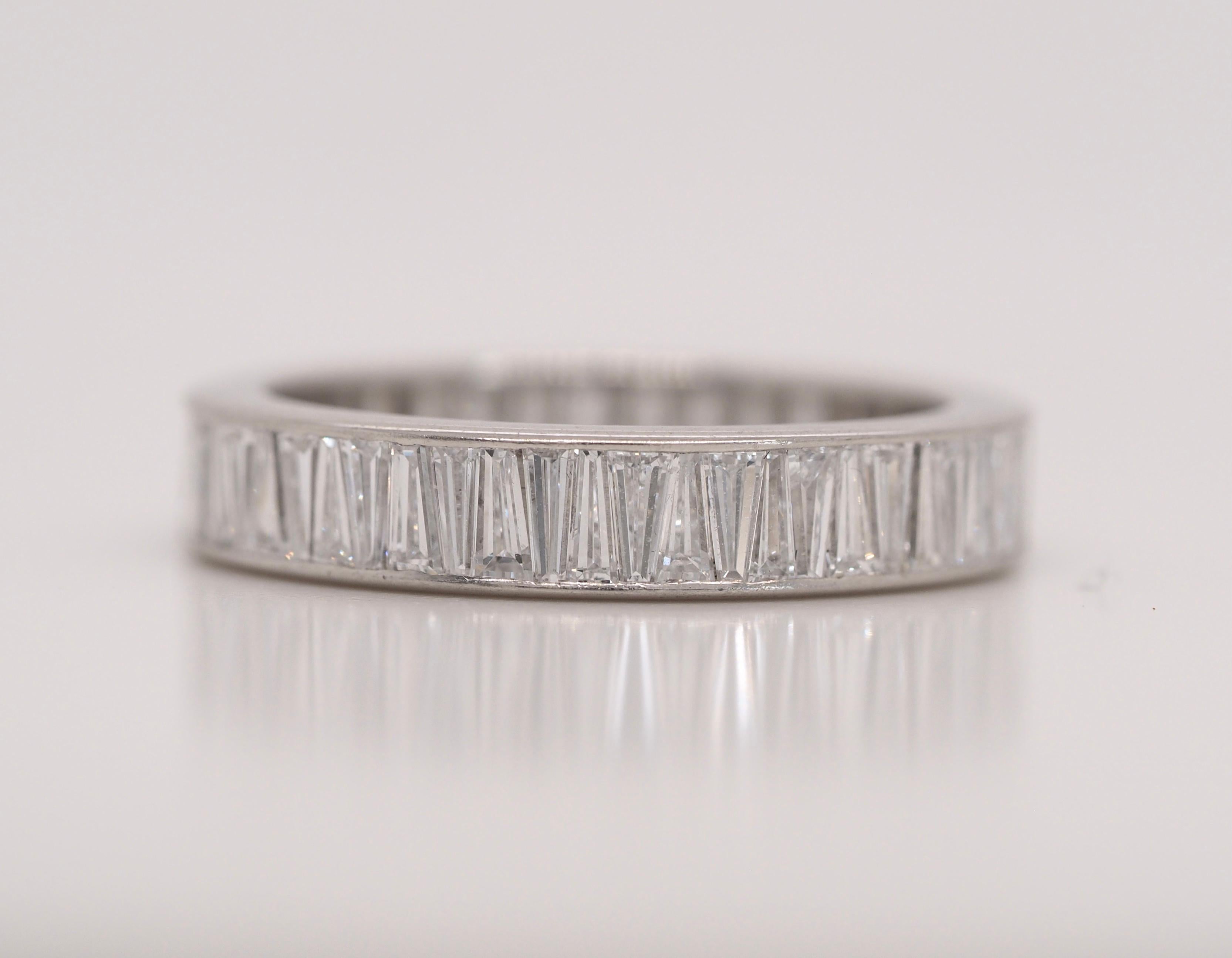 Platinum 3 Carat Tapered Baguette Eternity Band In Excellent Condition For Sale In Addison, TX