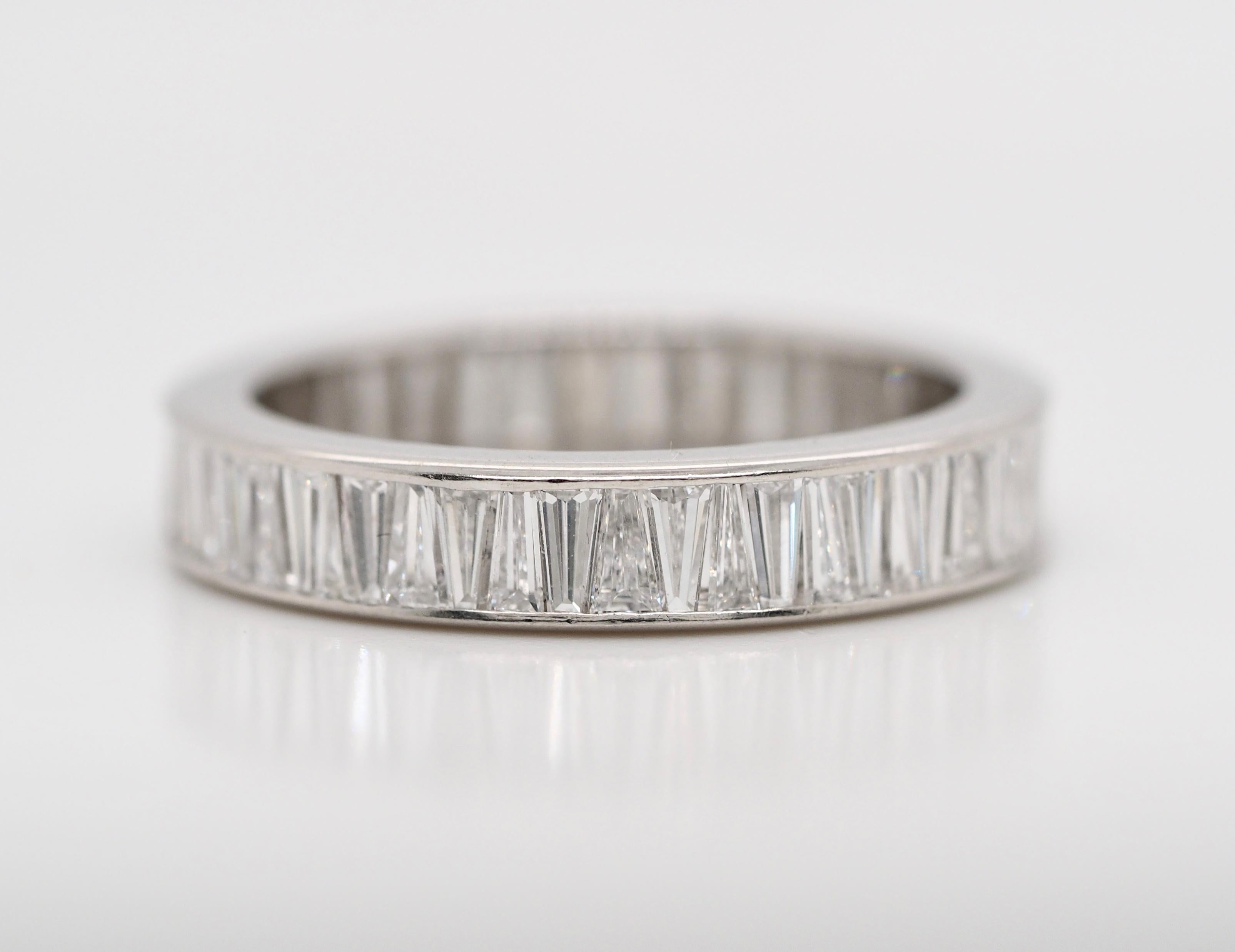 Platinum 3 Carat Tapered Baguette Eternity Band For Sale 2
