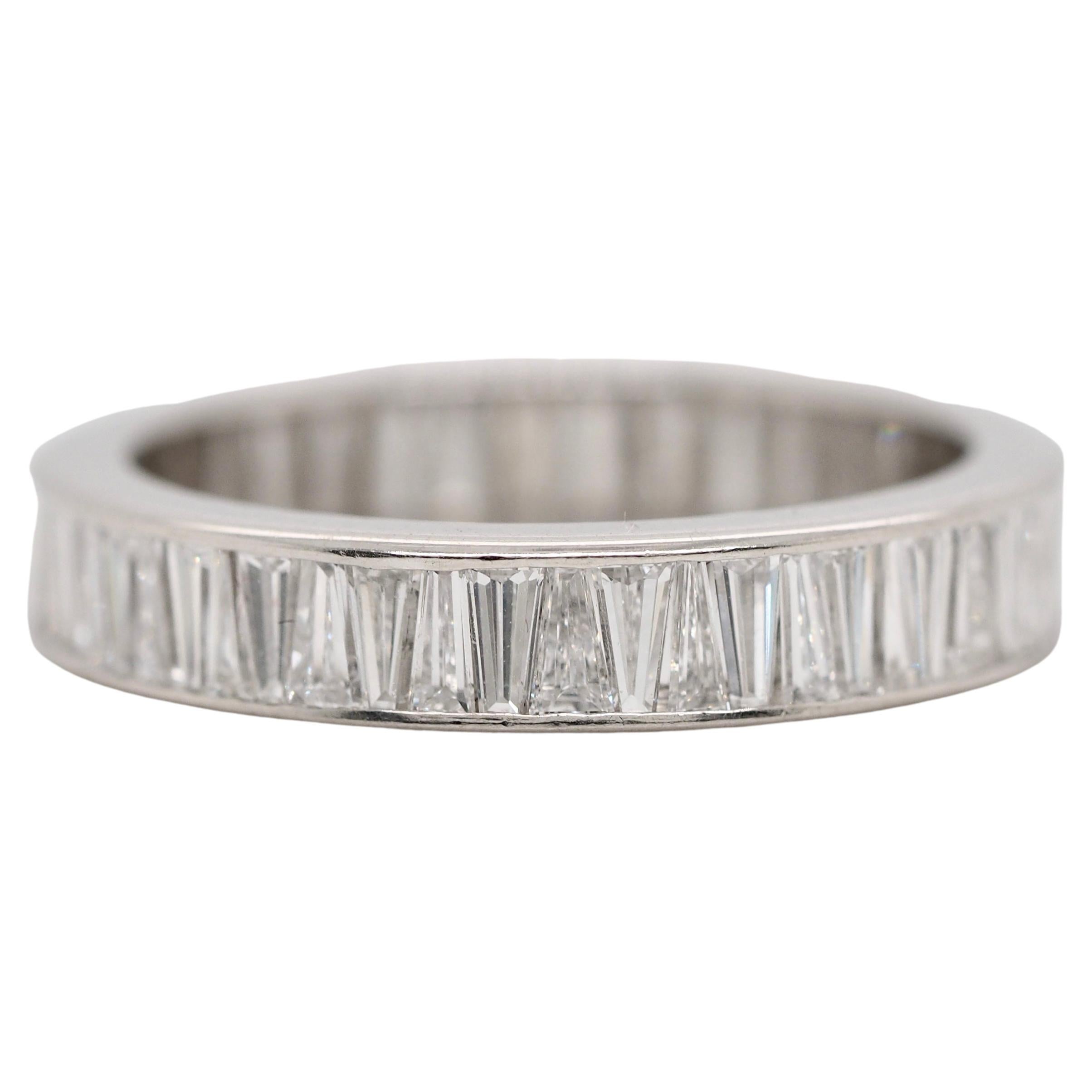 Platinum 3 Carat Tapered Baguette Eternity Band For Sale
