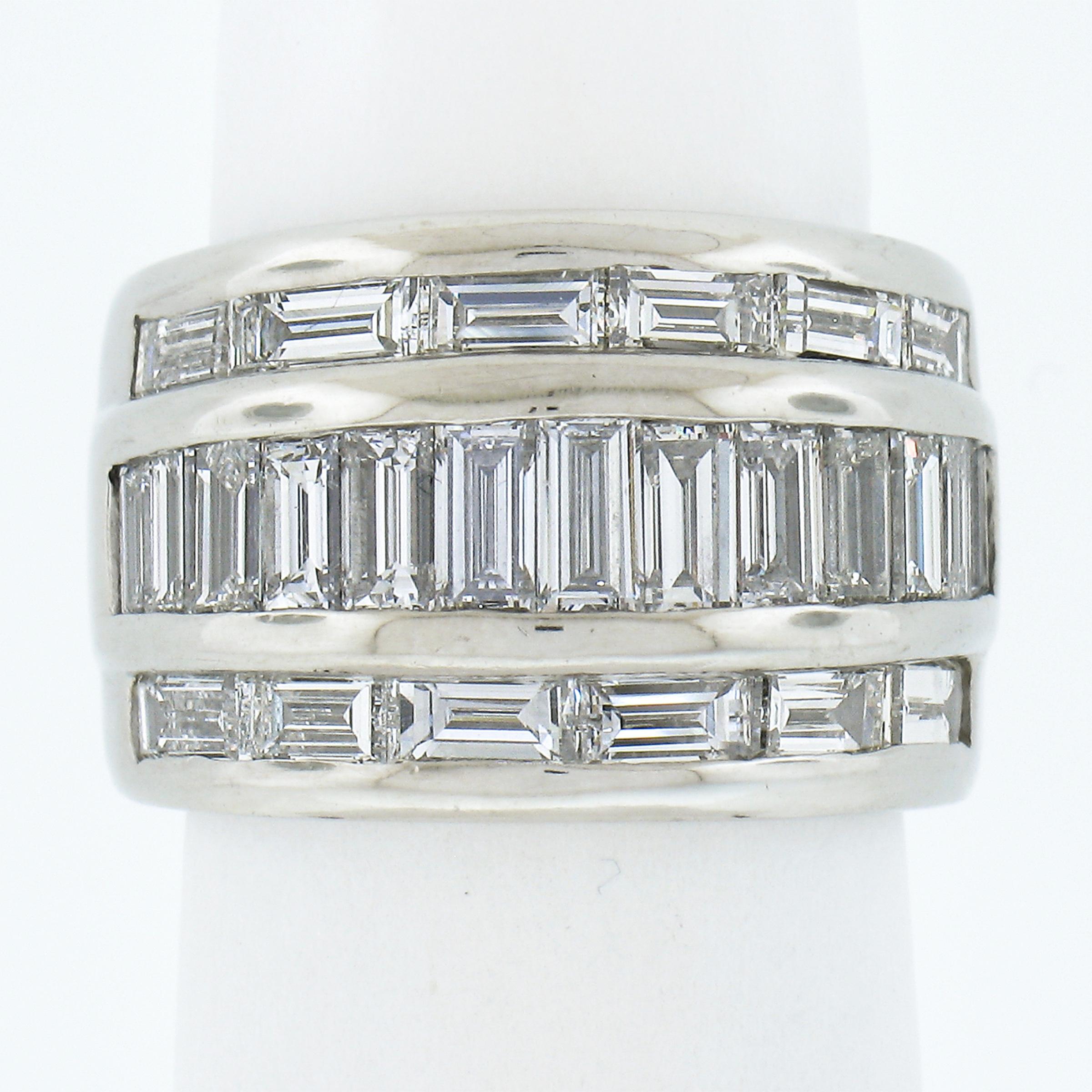 --Stone(s):--
(25) Natural Genuine Diamonds - Straight Baguette Cut - Channel Set - VVS1-VS2 Clarity - G/H Color - 3.5 to 4ctw (approx.)
Total Carat Weight:	3.5-4 (approx.)

Material: Solid Platinum
Weight: 24.38 Grams
Ring Size: 5.0 (We CANNOT