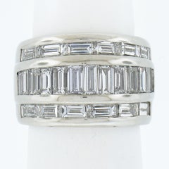 Platinum 3 Row 4ctw Channel Set Straight Baguette Diamond 13.2mm Wide Band Ring