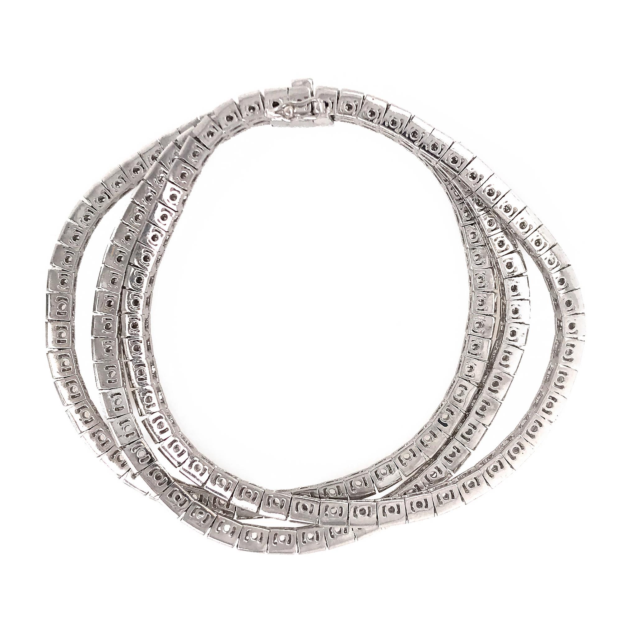 Baguette Cut Platinum 3-Row Baguette Diamond Bracelet For Sale