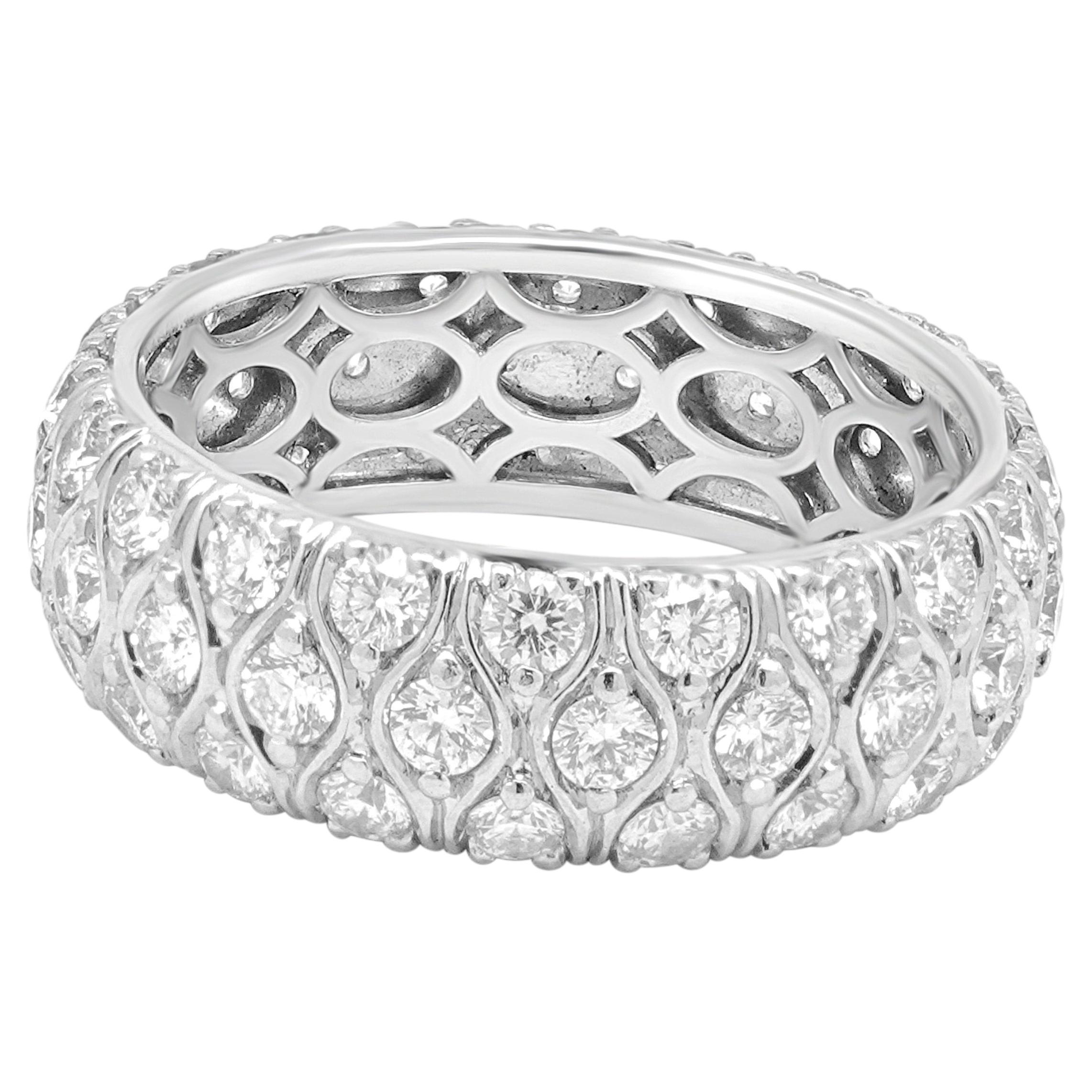 Platinum 3-Row Round Cut Diamond Eternity Band