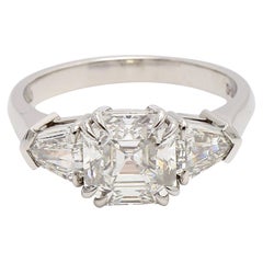 Platinum 3-Stone Diamond Engagement Ring Asscher Cut Diamond