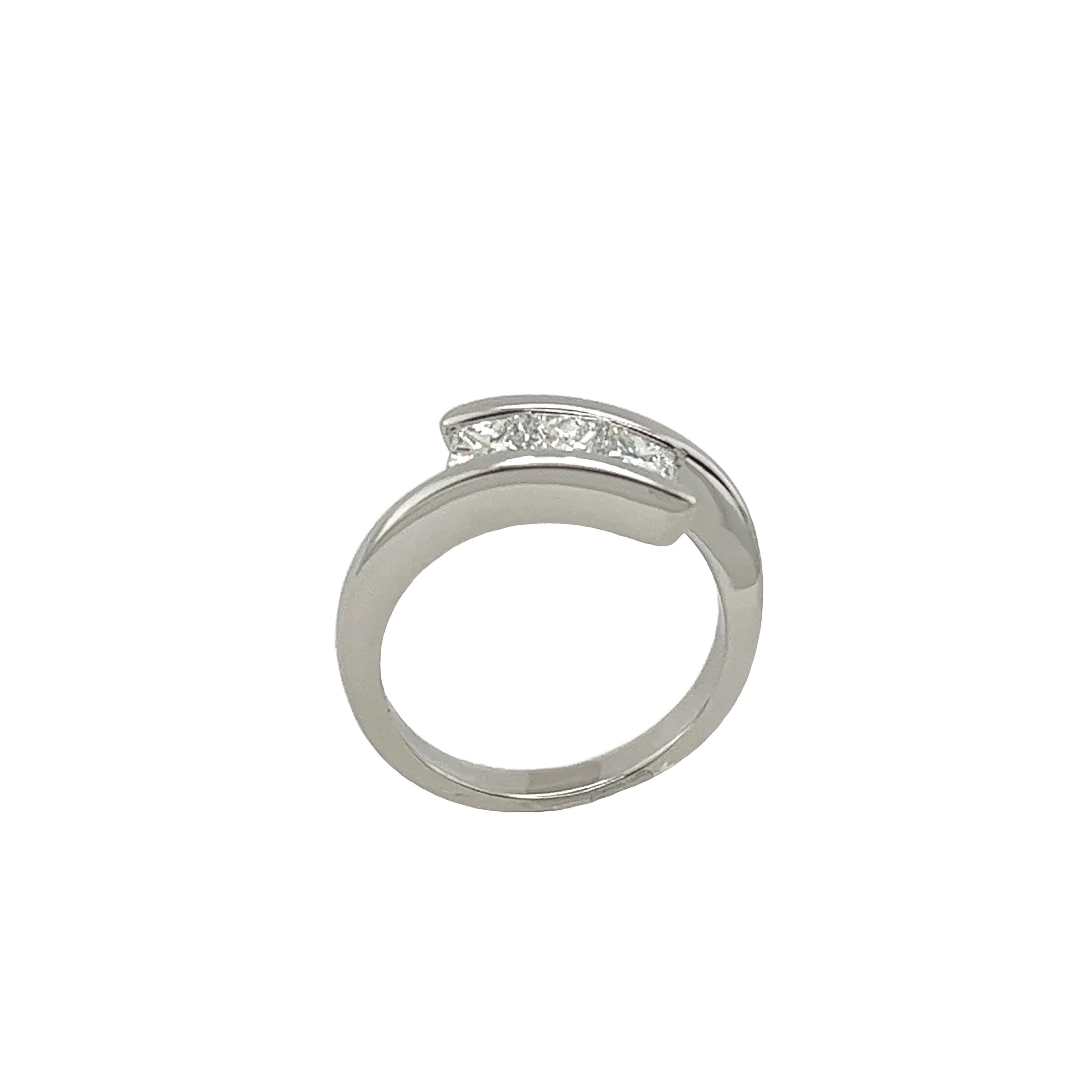 This magnificent diamond 3-stone ring is set with 0.80ct G/H colour VS1 clarity princess cut diamonds. Set in Platinum.
This ring is elegant and beautiful for a wedding ring or anniversary ring.

Total Diamond Weight: 0.80ct 
Diamond Colour: