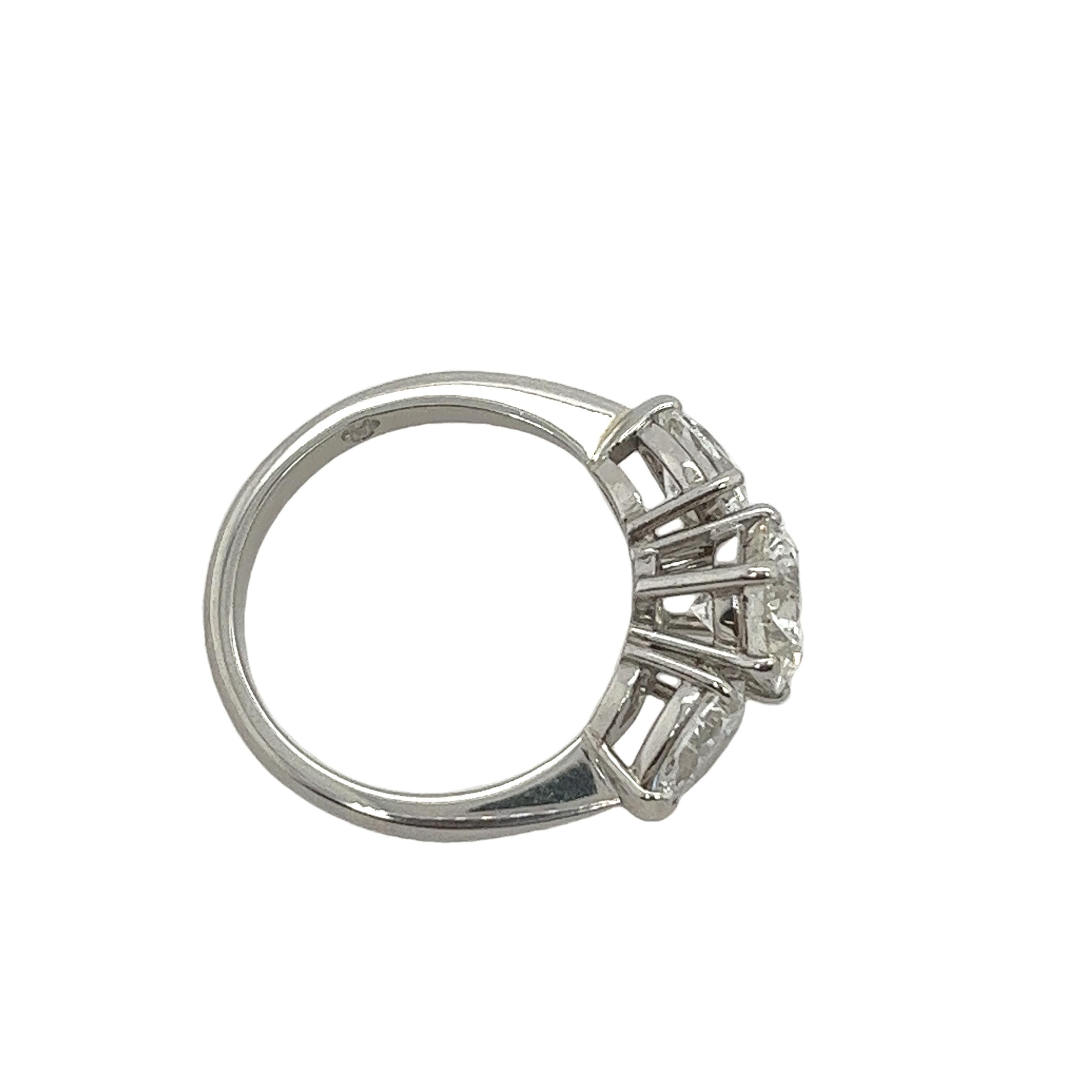 Platinum 3-Stone Diamond Ring Set With 1.29ct&0.85ct Round & Pear Shape Diamonds 1