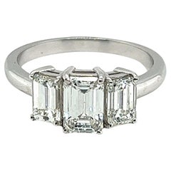 Platinum 3 Stone Emerald Cut 2.25 Carats Diamonds Ring