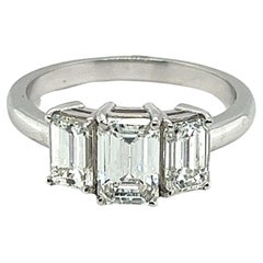 Platinum 3 Stone Emerald Cut 2.25 Carats Diamonds Ring