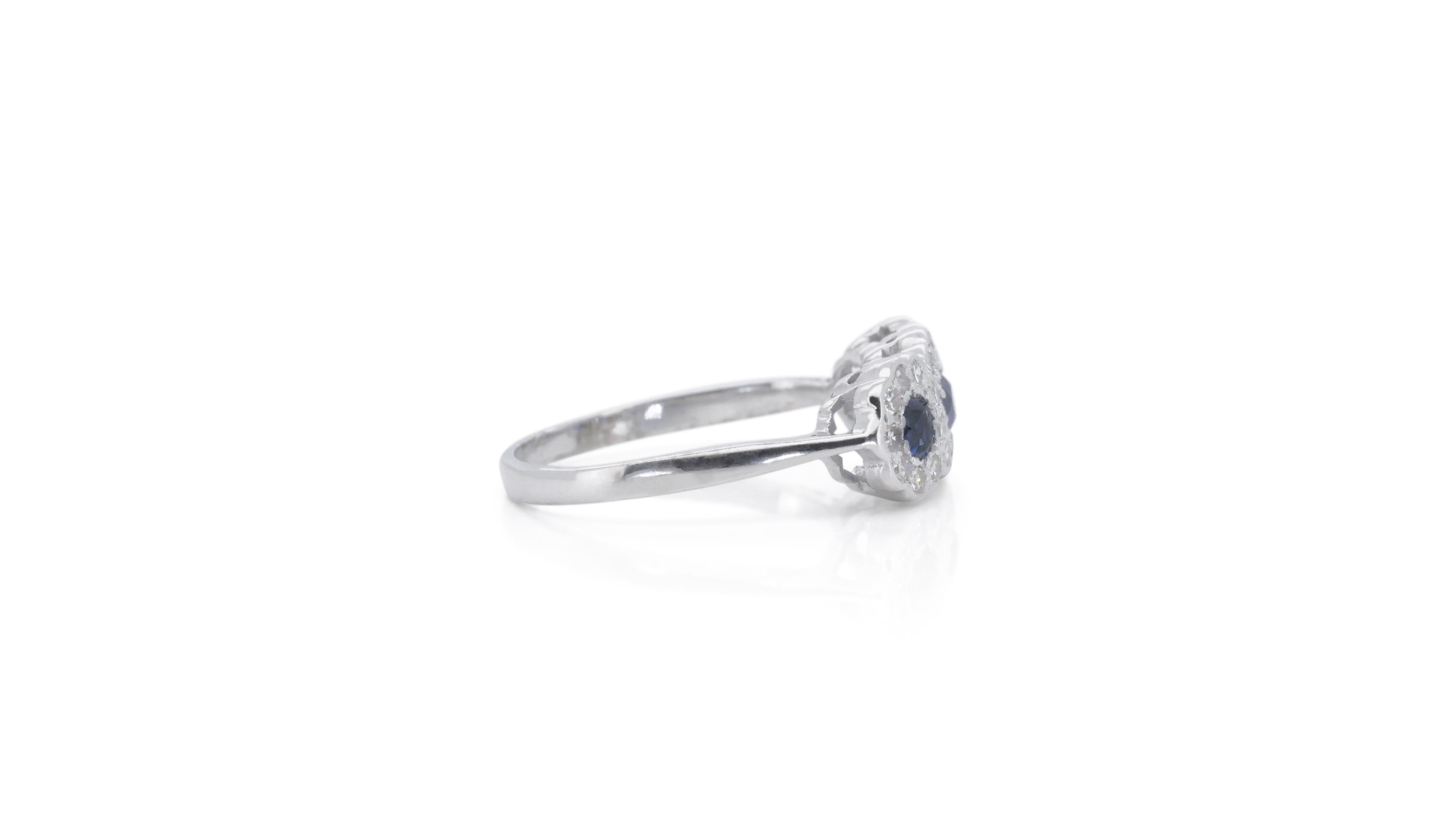Women's Platinum 3 Stone Ring with 0.5 Carat Natural Sapphire and Diamonds NGI Cert