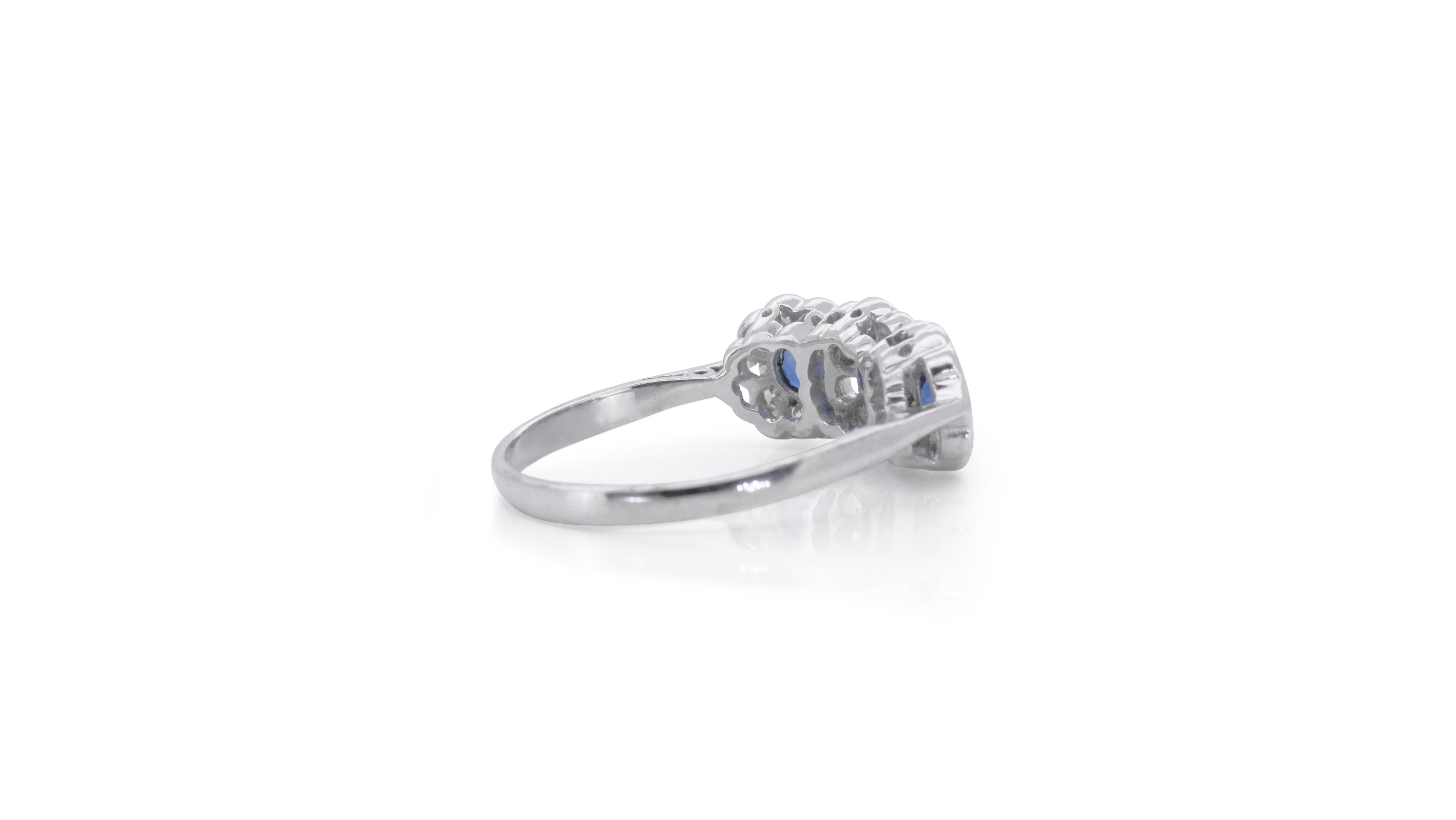 Platinum 3 Stone Ring with 0.5 Carat Natural Sapphire and Diamonds NGI Cert 1