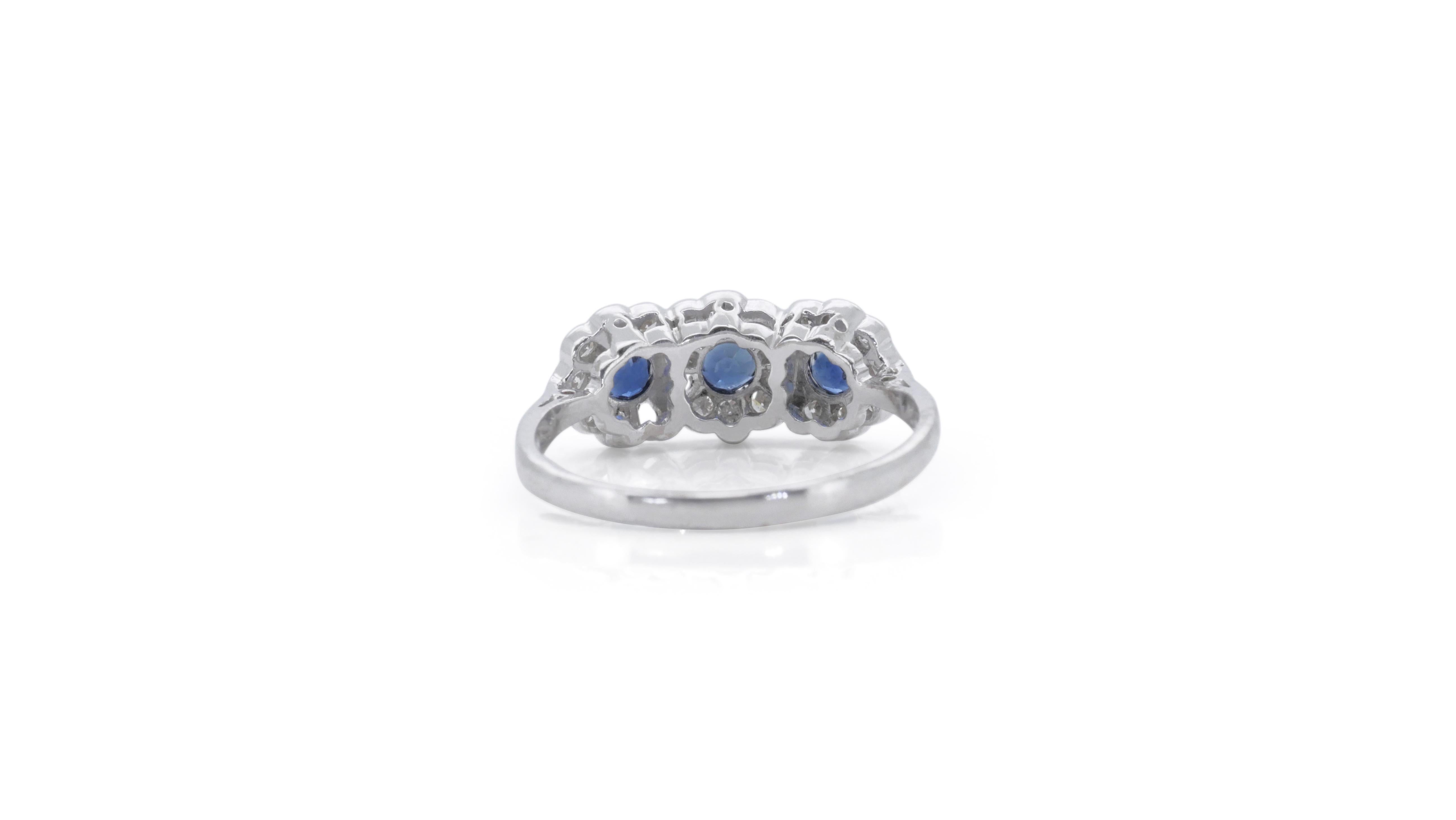 Platinum 3 Stone Ring with 0.5 Carat Natural Sapphire and Diamonds NGI Cert 2