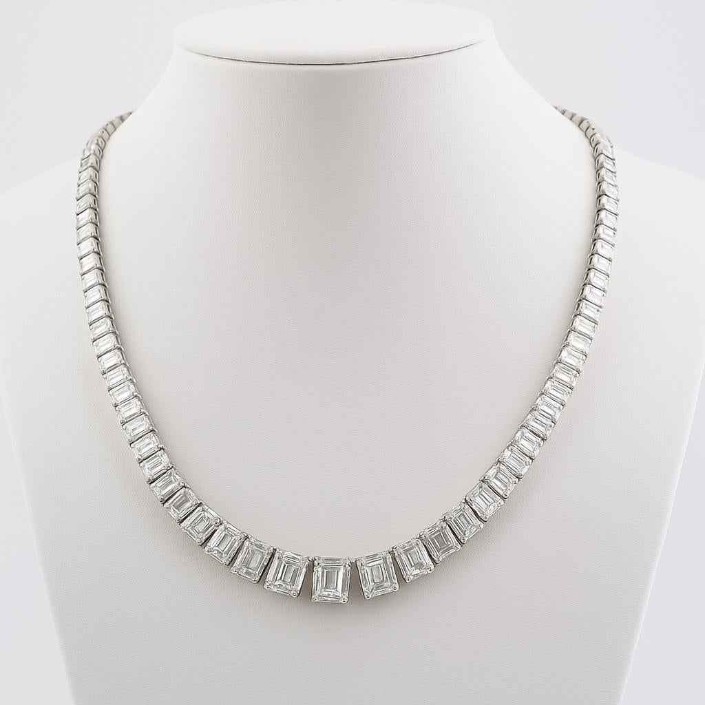 Contemporary Platinum 30 Carat Emerald Cut Diamond Necklace with GIA Certified Stones For Sale