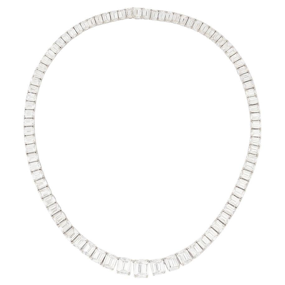 Platinum 30 Carat Emerald Cut Diamond Necklace with GIA Certified Stones
