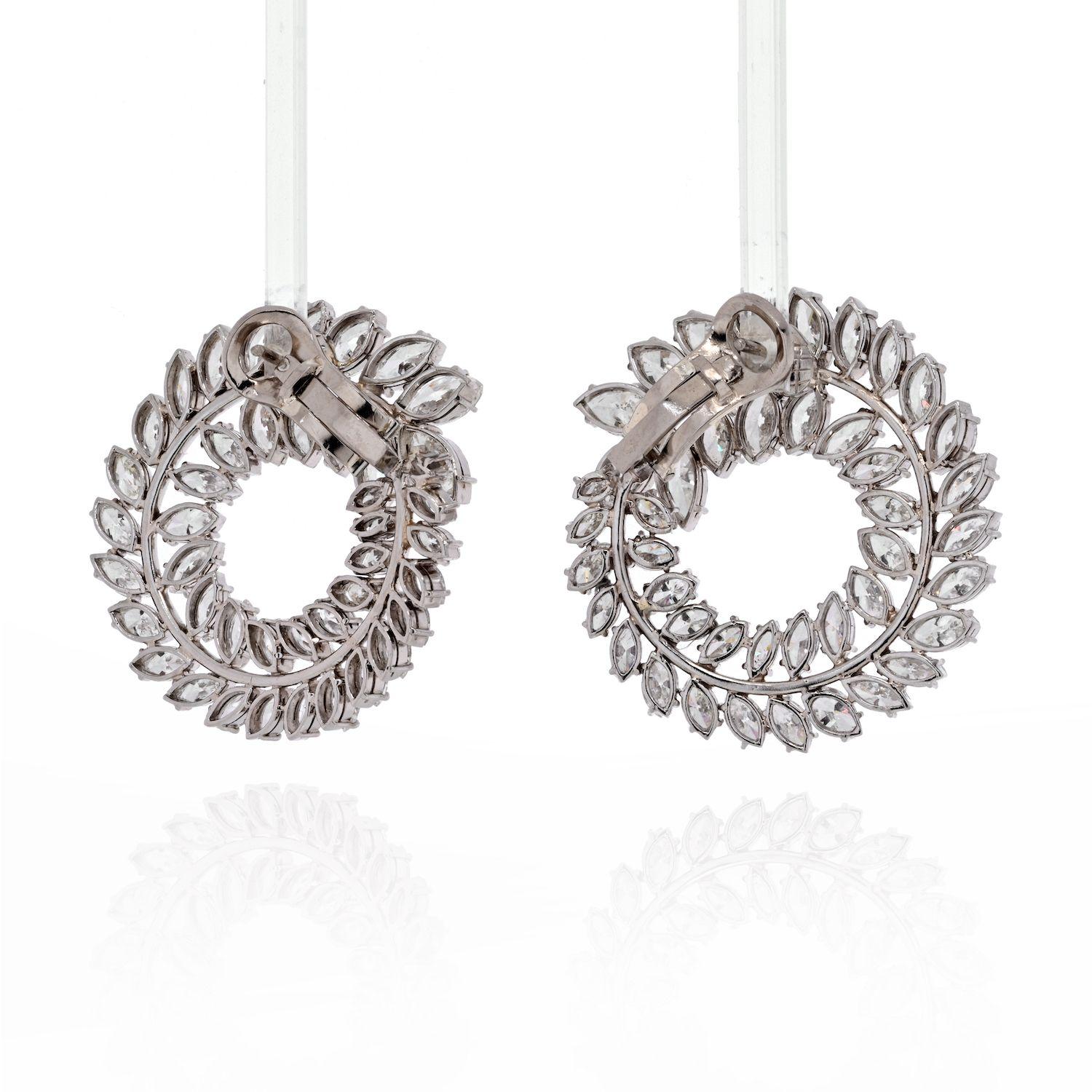 Modern Platinum 30 Carat Marquise Diamond Swirl Earrings For Sale