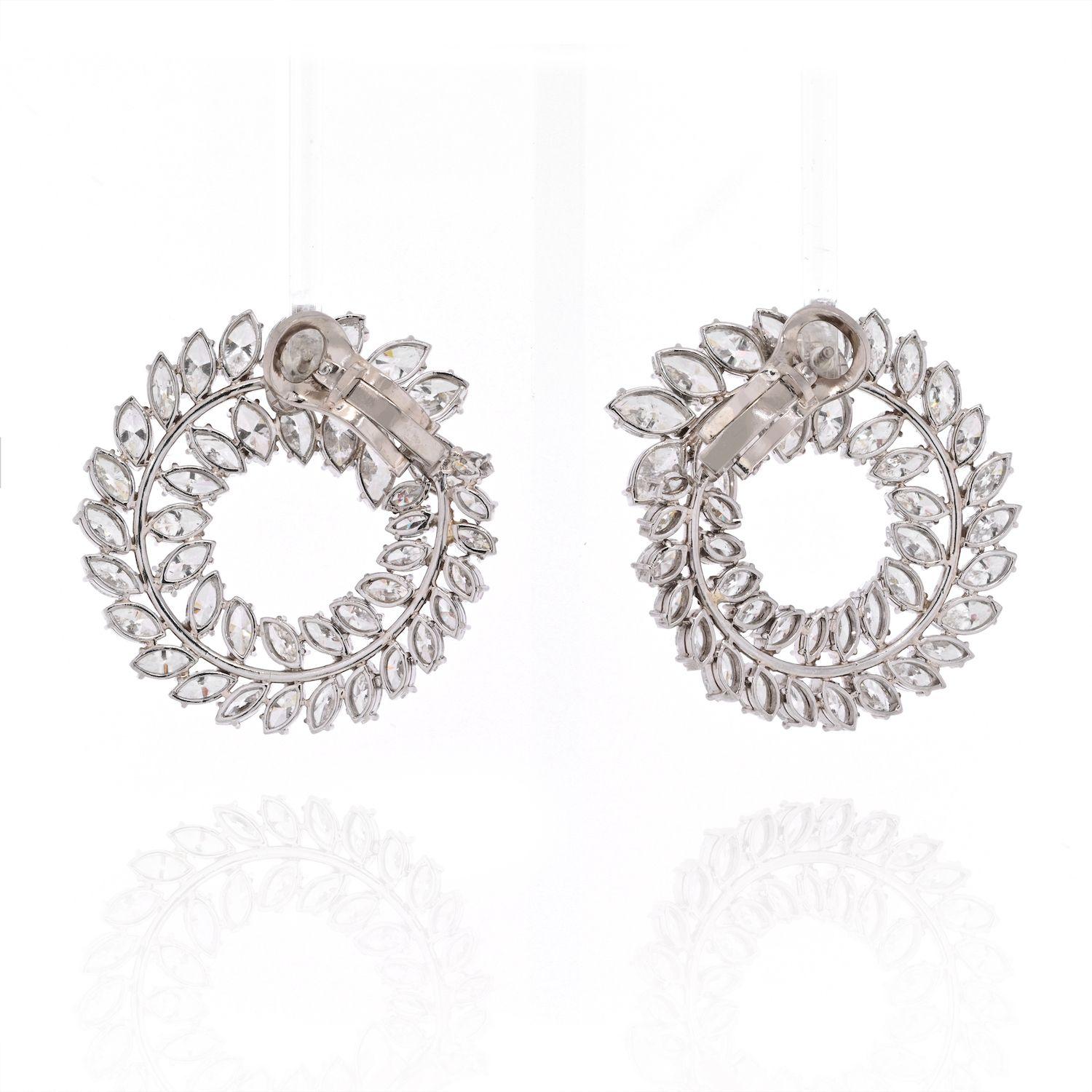 Marquise Cut Platinum 30 Carat Marquise Diamond Swirl Earrings For Sale