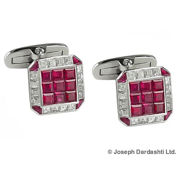 Designed and created by Sophia, this is a cufflinks set in platinum that features a 3.00 Carats of rubies.