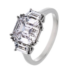 Platinum 3.01 Carat Assher Cut Diamond 3-Stone Ring, GIA, F Color, VVS1 Clarity