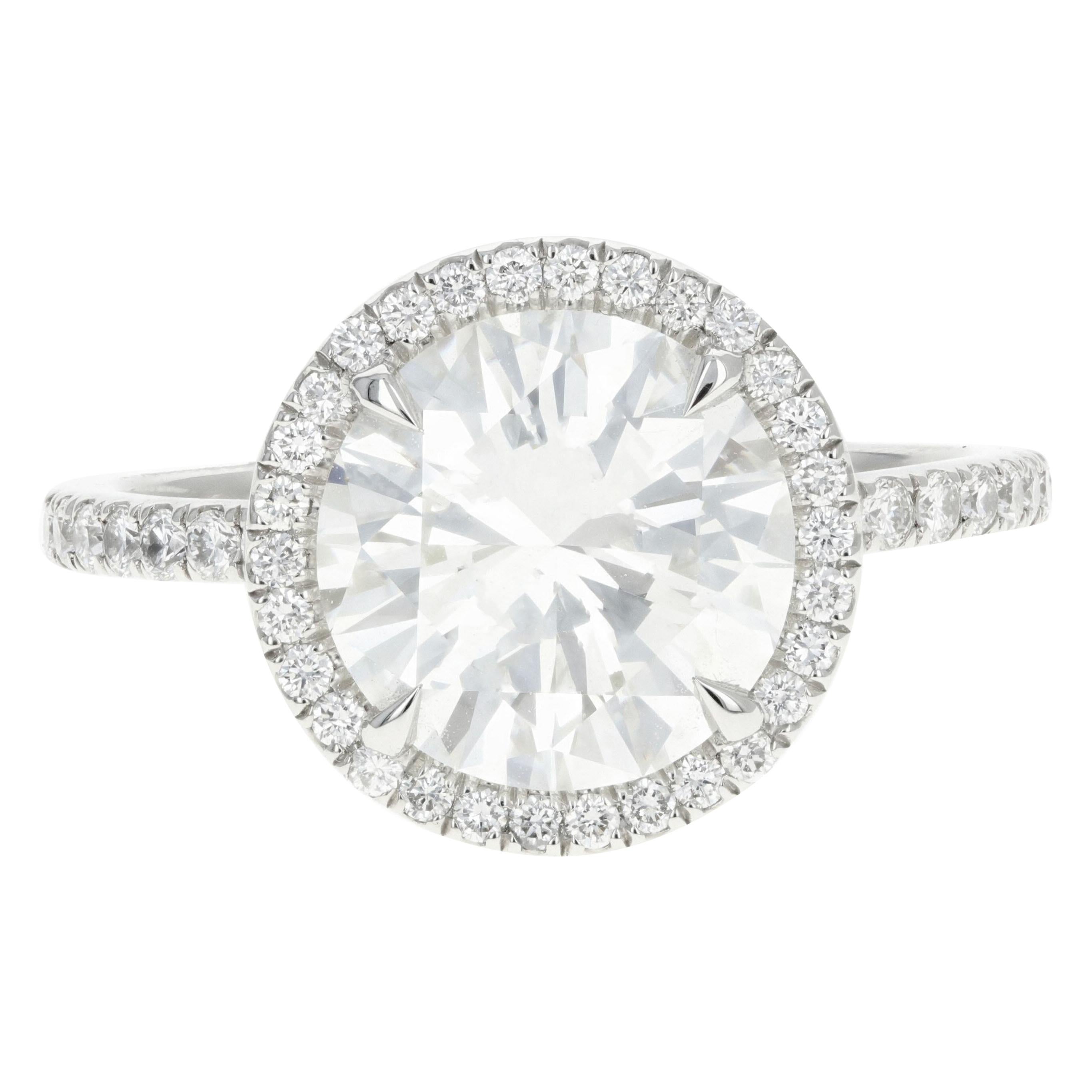 Platinum 3.01 Carat Round Brilliant Cut Diamond Halo Engagement Ring