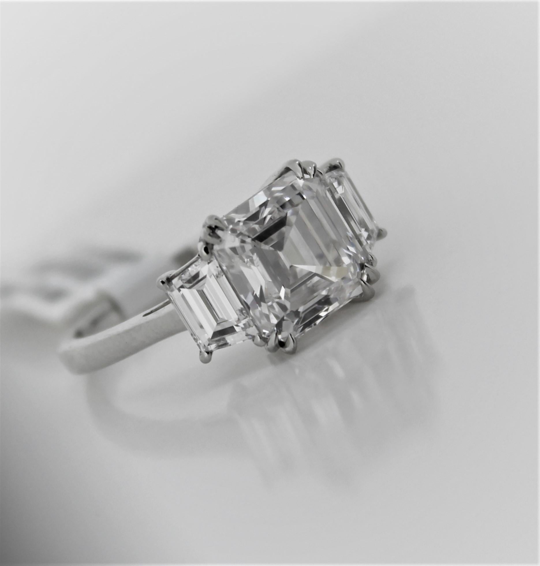 Women's Platinum 3.01 Carat Assher Cut Diamond 3-Stone Ring, GIA, F Color, VVS1 Clarity For Sale