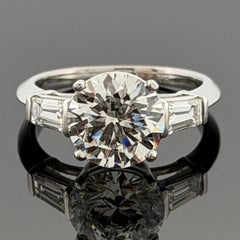 Platinum 3.01ct Round Brilliant Natural Diamond GIA Baguettes Three-Stone Ring