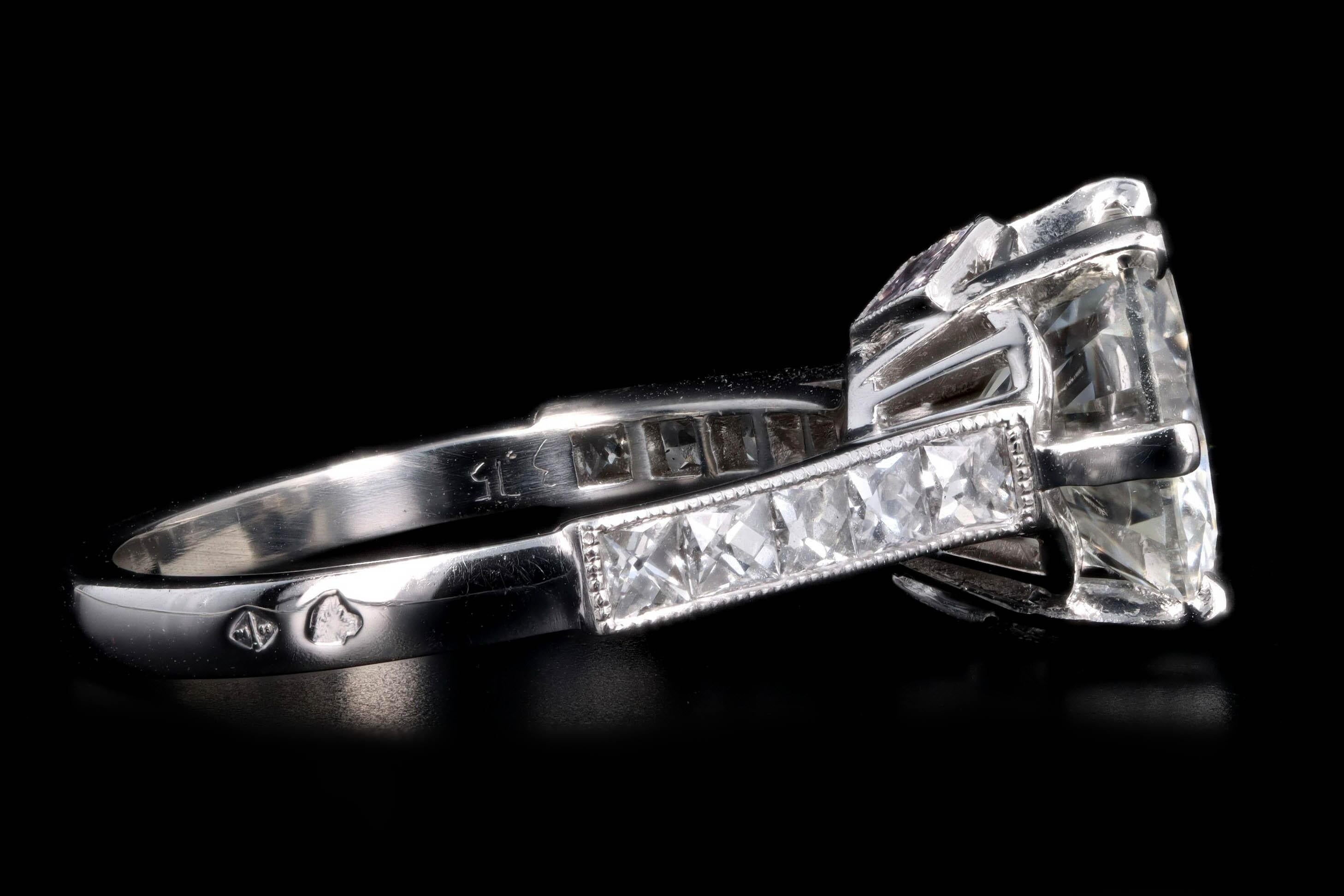 Platinum 3.03 Carat Round Brilliant Diamond Engagement Ring In Excellent Condition In Cape May, NJ