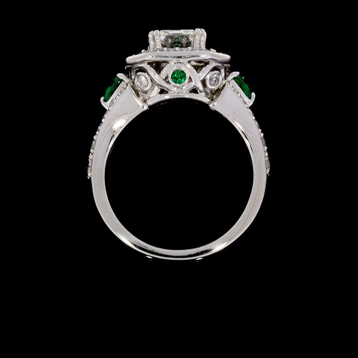 Platinum 3.04 Carat Emerald Diamond and Emerald Double Halo Engagement Ring In Excellent Condition For Sale In Columbia, MO