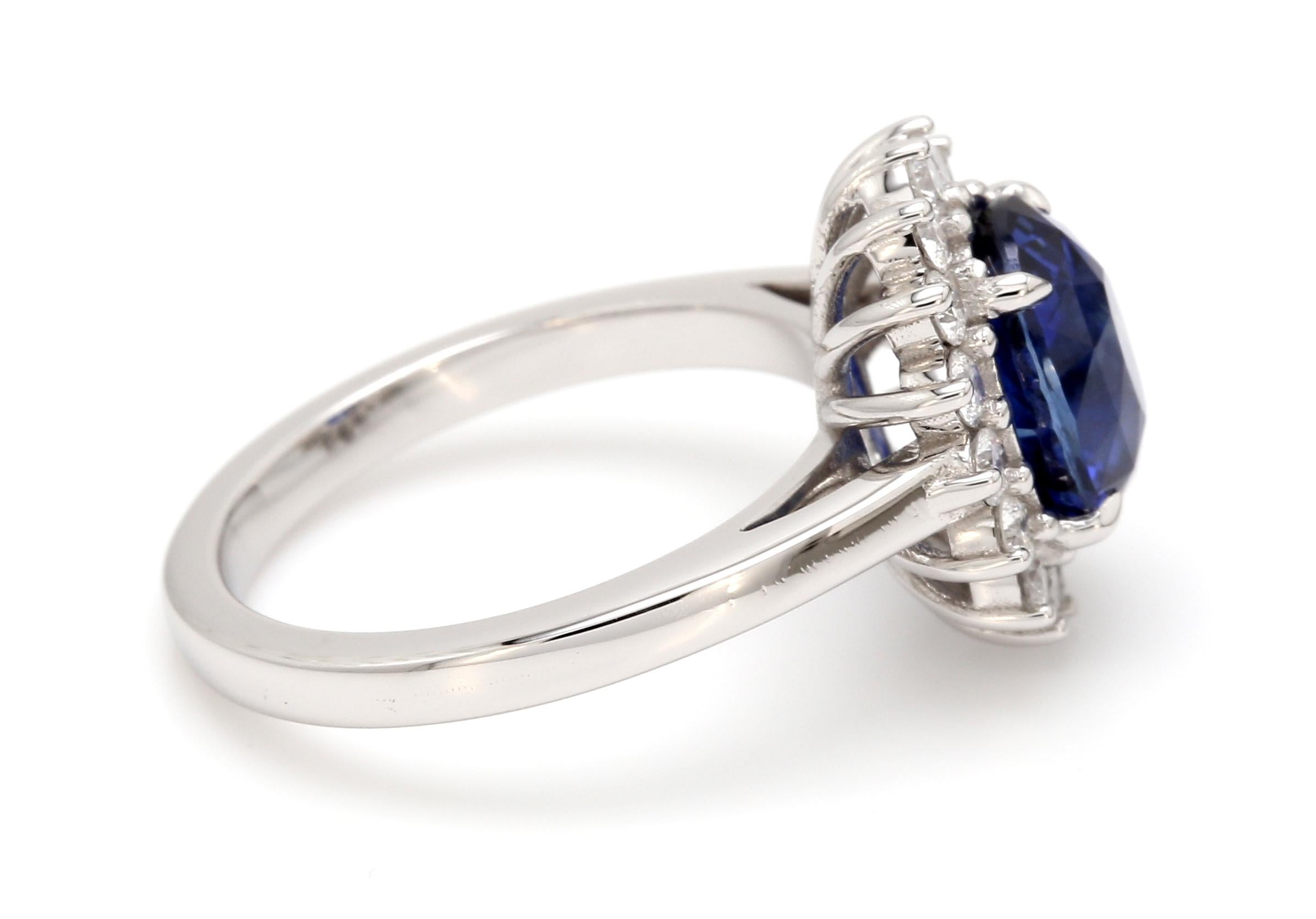 Post-War Platinum 3.07 AGL Sapphire Diamond Halo Princess Diana Ring