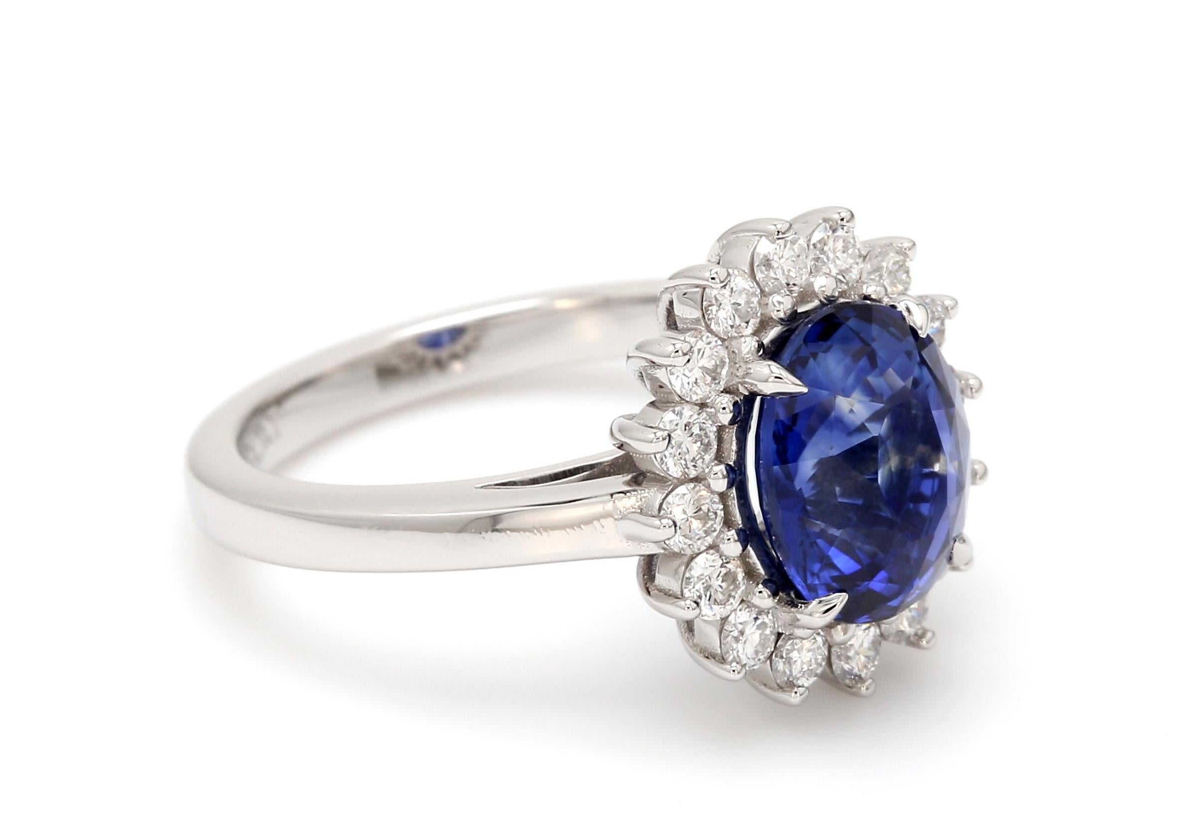 Oval Cut Platinum 3.07 AGL Sapphire Diamond Halo Princess Diana Ring